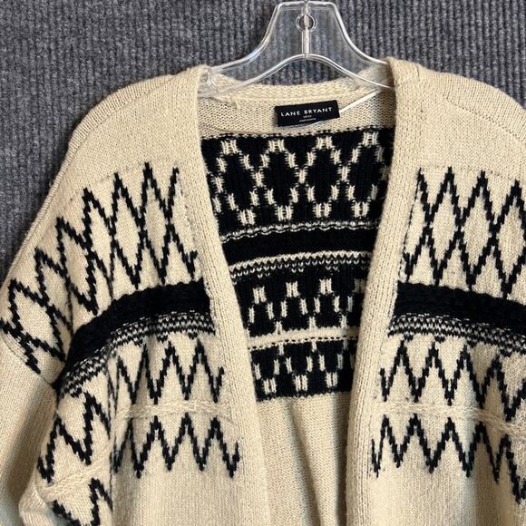 Lane Bryant Womens Fair Isle Cardigan Sweater Size 10/12 Tan Black Open Front - Picture 3 of 10
